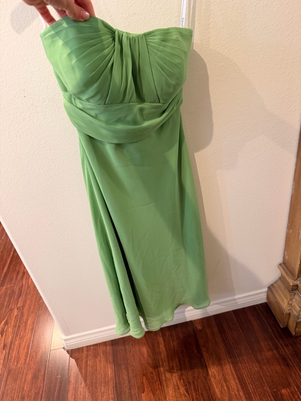 David's Bridal Strapless Chiffon Dress in Leaf Green